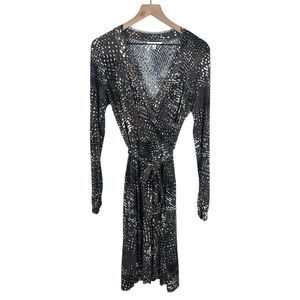 Cabi Multicolor Dappled Dot Deep V Neck Long Sleeve Jersey‎ Wrap Dress Medium